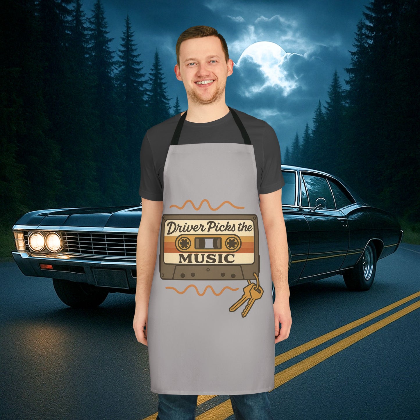 Driver Picks the Music Apron - Supernatural Fan Design | Kitchen Gear | Vintage Cassette Cooking Apron for Hunters & Rock Fans