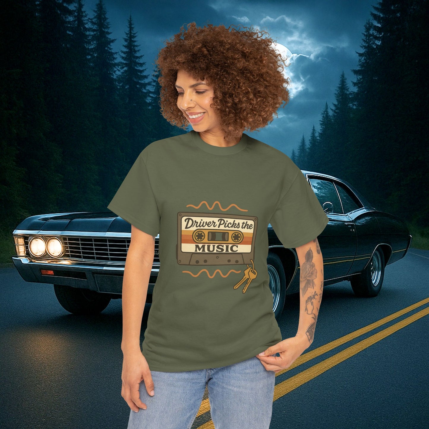Driver Picks the Music Unisex Tee | Supernatural Inspired T-Shirt | Vintage Road Trip Graphic Shirt