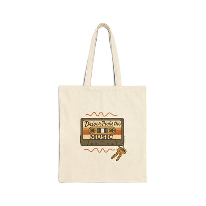 Driver Picks the Music Tote Bag - Supernatural Fan Design | Cotton Canvas Bag | Vintage Cassette Design for Hunters & Rock Lovers