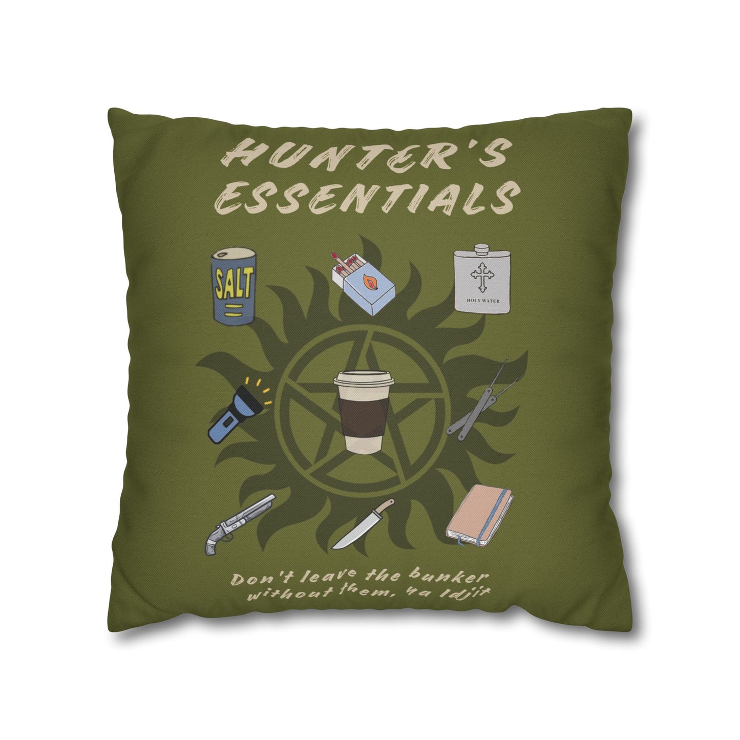 Hunter's Essentials Olive Green Pillowcase - Supernatural Fan Design | Decorative Cover | 100% Polyester