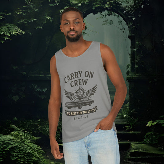 Carry On Crew Unisex Garment-Dyed Tank Top - Supernatural Fan Design | Vintage Rock Tour Graphic | No Rest for the Idjits