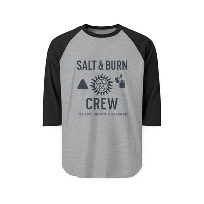 Salt & Burn Crew Raglan Shirt - Supernatural Fan Design | 3/4 Sleeve Tee | Unisex Vintage Hunter Baseball Shirt