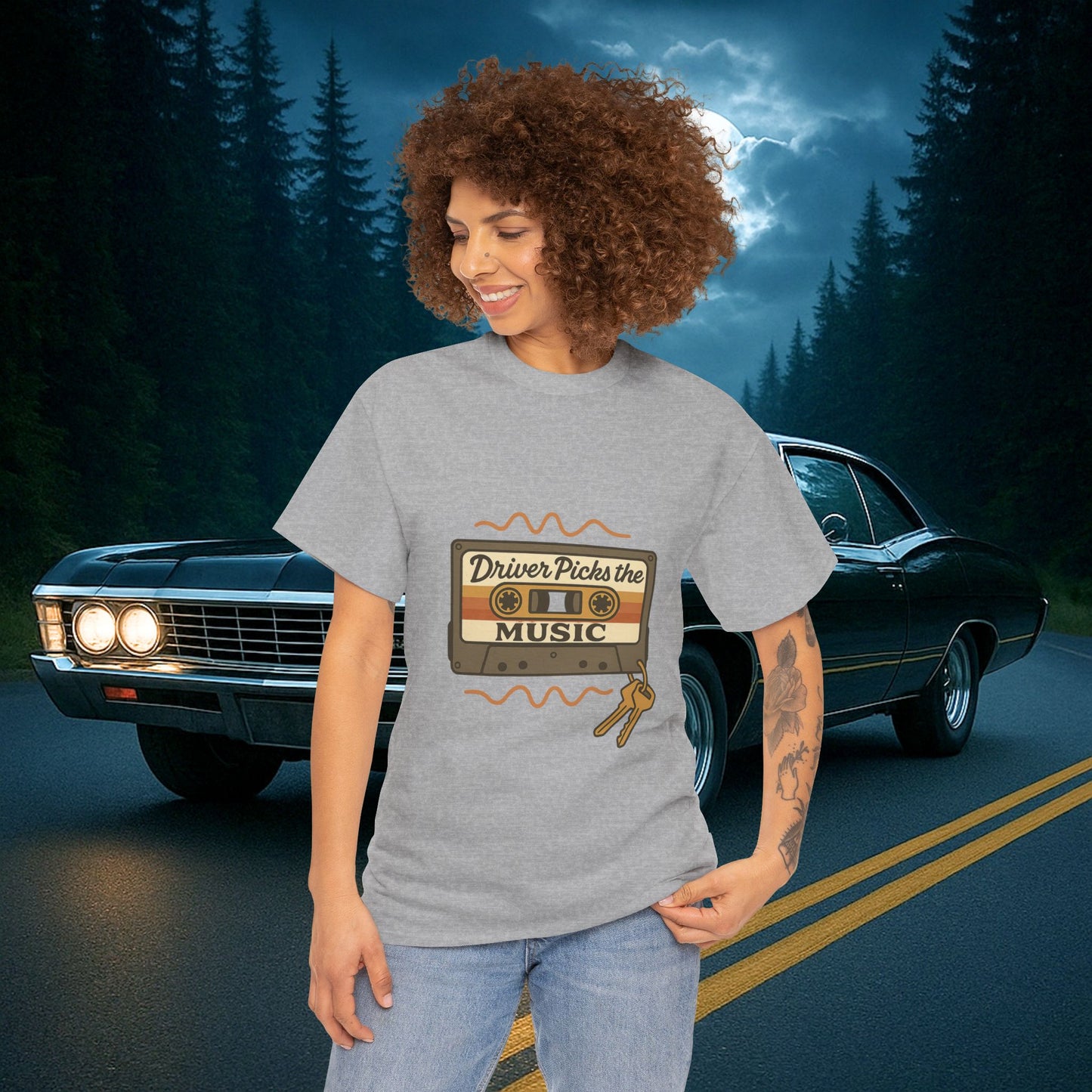 Driver Picks the Music Unisex Tee | Supernatural Inspired T-Shirt | Vintage Road Trip Graphic Shirt