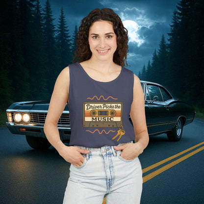 Driver Picks the Music Tank - Supernatural Fan Design | Unisex Vintage Cassette Graphic Top for Hunters & Road Warriors